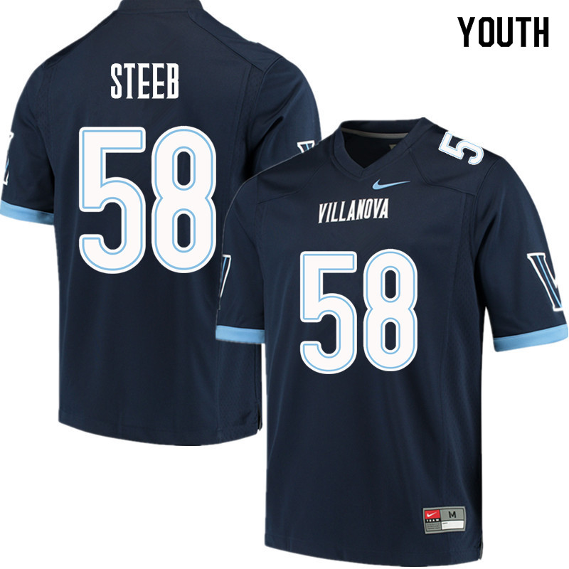 Youth #58 Jeff Steeb Villanova Wildcats College Football Jerseys Sale-Navy